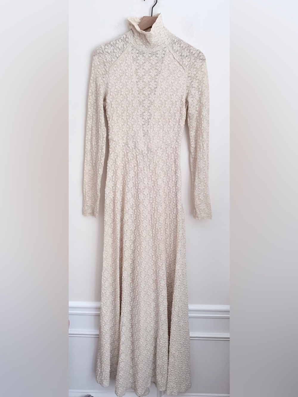 Free People White River Maxi Dress cream Lace High Neck Wedding Cottagecore Boho